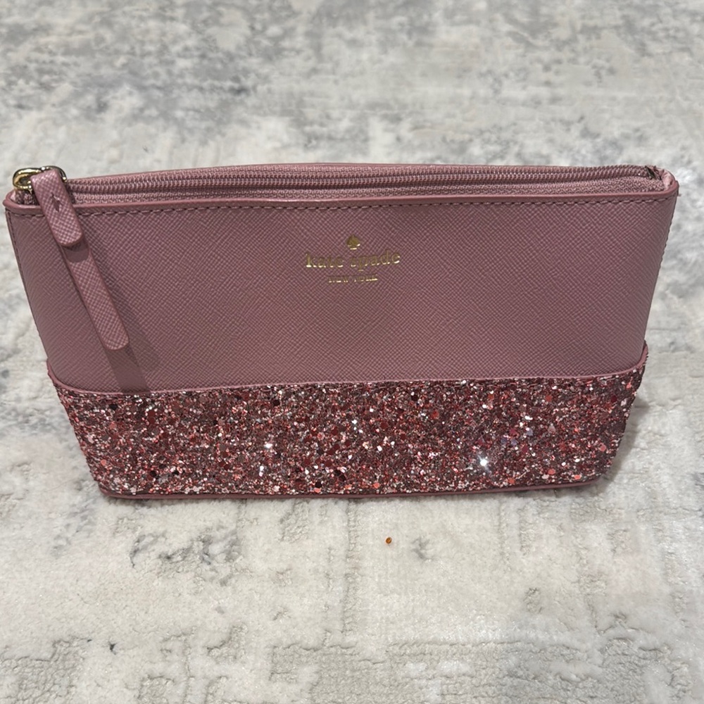 Kate Spade Pink Cosmetic Bag with Glitter Accents